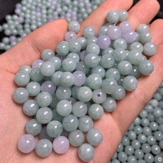 宏雲Hongyun-jf-(1pcs)- 8MM冰種豆綠色散珠緬甸玉器翡翠A貨 玉珠子diy飾品手鍊項鍊配珠