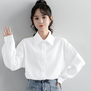 2021秋季新款學院長袖白色襯衫女春秋簡約百搭白襯衣學生休閒上衣