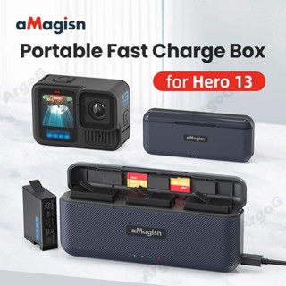 Amagisn 快速電池充電器集線器適用於 GoPro Hero 13 便攜式充電盒,帶 Micro SD 儲存插槽 P