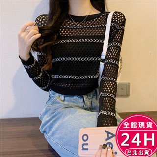 【梨卡】隔日到貨 女裝 上衣 服裝 鏤空長袖針織衫 防曬針織 慵懶風 辣妹鏤空 性感防曬罩衫 JR027【現貨24H】