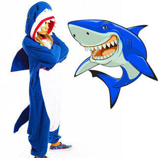 Kigurumi 秋冬卡通動物鯊魚情侶連體睡衣家居表演COSplay成人男女Kigurumi秋冬卡通