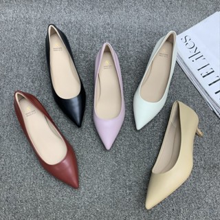 【臺灣出貨】裡外全羊皮材質~25夏季尖頭淺口女單鞋 時尚百搭通勤款高跟鞋 DIY改高低跟 純色女鞋 鞋底貼片氧化 AA