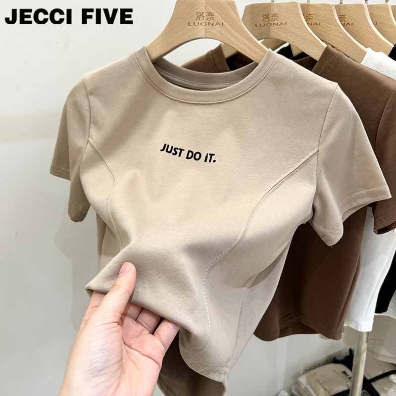 JECCI FIVE別緻魚骨短款上衣高腰設計感美式不規則短袖T恤女夏