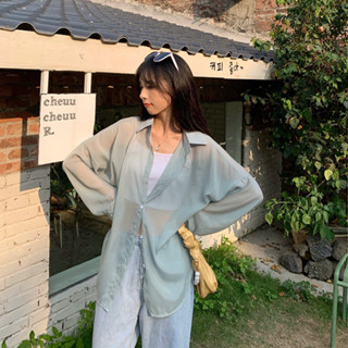 【HOT 本舖】 純色珍珠雪紡防曬衣女2024新款夏季薄款開衫百搭透視高階感超仙潮