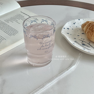 [C0831]韓式ins可愛少女心小眾法式蝴蝶結絲帶ins玻璃水杯家用啤酒杯果汁玻璃杯牛奶杯水杯子咖啡杯