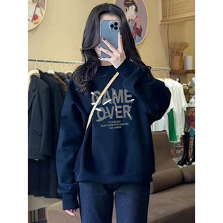 早秋季圓領衛衣女冬季加絨加厚學生寬鬆春秋薄款長袖上衣女潮ins
