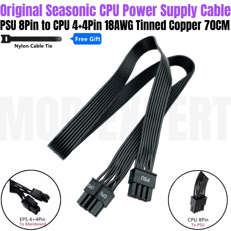 Cpu 電源線 PSU 8Pin 轉 4+4Pin 適用於 Seasonic PRIME TX-1600、TX-1300