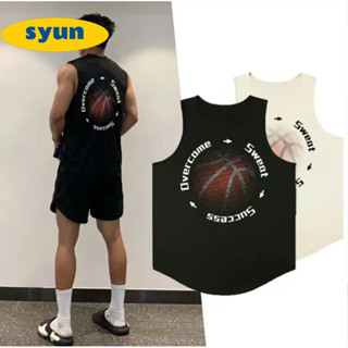 Syun 新款美式運動背心男 速幹衣籃球背心 日落籃球坎肩背心 運動背心男 夏季透氣上衣 寬鬆大碼上衣男 訓練球服