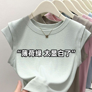 無袖短袖女生 T恤 大尺碼女裝 韓系穿搭 圓領飛袖短袖 短版上衣 性感緊身上裝 小個子百搭短版上衣 吸汗透氣短袖