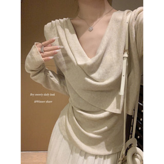 【桃喜Rich現貨】秋冬韓版女裝上衣 氣質雙層疊領設計感溫柔羊毛針織衫 打底長袖上衣 韓系穿搭 長袖上衣