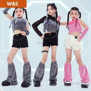 W&S 🔥限時下殺🔥 爵士舞服裝 女童亮片表演服 Jazz套裝 兒童T臺走秀潮服 女童舞蹈服 夏