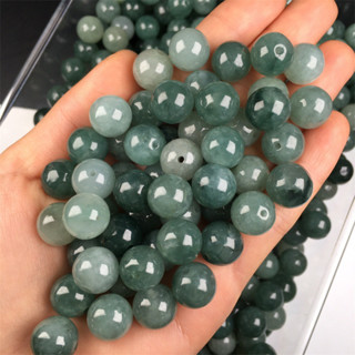 宏雲Hongyun-jf-(5pcs)- 緬甸玉翡翠A貨散珠油青珠冰種diy圓珠子 項鍊手鍊玉珠子配件批發
