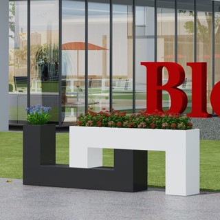 戶外花箱 花箱圍籬 廣告花箱 客製化LOGO 鐵藝定製戶外長方形花箱花架花盆商業街花壇室外回型花槽隔斷組合