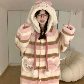 睡衣 兩件式睡衣冬季 睡袍 長袖 睡袍花季的故事少女可愛兔子珊瑚絨睡衣女冬季加絨加厚毛絨睡袍家居服