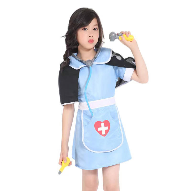 兒童萬聖節服裝 兒童護士錶演服裝萬聖節cosplay角色扮演裙披風兩件套幼兒護士服