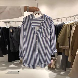 衣時尚 上衣 長袖襯衣 條紋衫 S-2XL 新款條紋襯衫女設計感小眾法式復古百搭寬鬆別緻獨特上衣1F040-392.