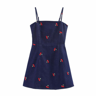 [ BELLERiNE select ] 嚴選 刺繡櫻桃牛仔小背心|短洋裝 cherry denim dress/top