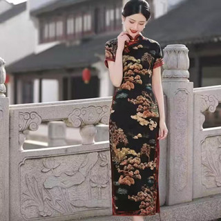 改良旗袍中長款高檔旗袍氣質媽媽加大碼連衣裙中長款旗袍氣質媽媽大碼中長款旗袍