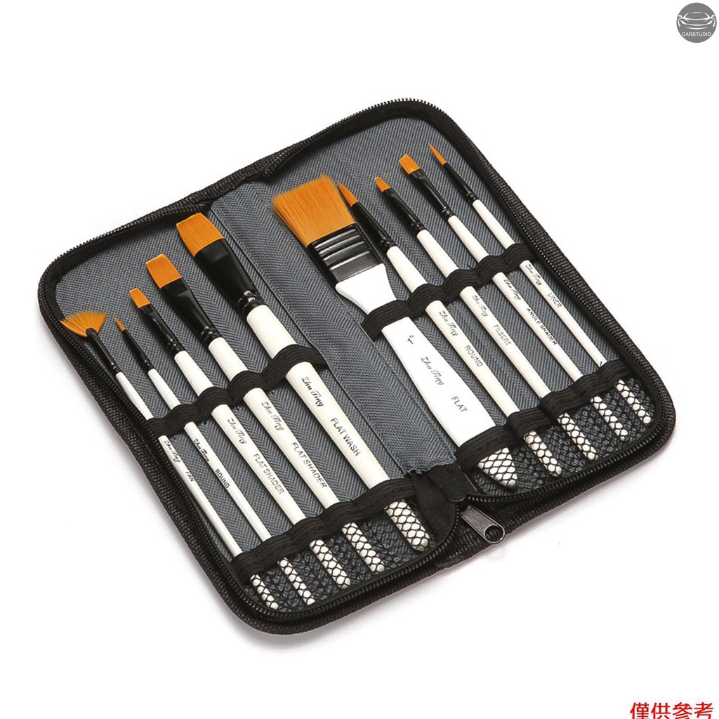10 件套畫筆套裝藝術家畫筆多種介質刷子帶手提袋尼龍頭髮藝術家丙烯酸水彩水粉油畫適合偉大的藝術繪畫