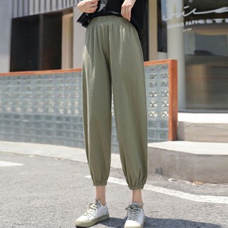 《現貨下單》新款燈籠褲女夏薄款寬鬆大尺碼高腰蘿蔔褲鬆緊腰顯瘦九分休閒褲