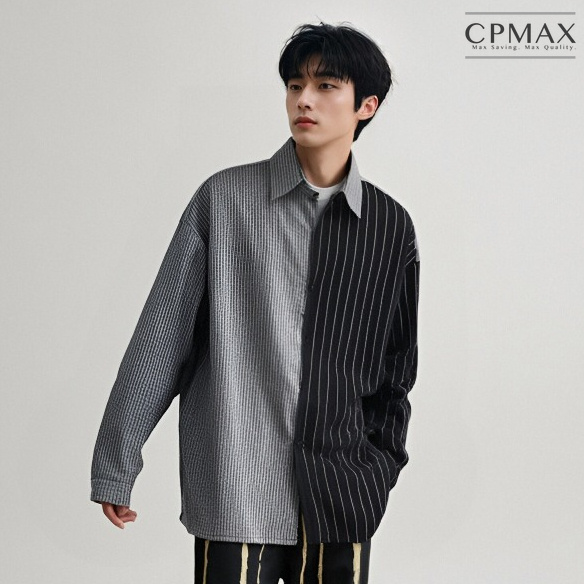 【CPMAX】日系拼色條紋長袖襯衫 條紋襯衫 襯衫男 男生衣著 時尚 帥氣 古著 撞色襯衫 簡約 拼色襯衫【B75】