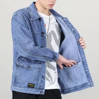 現貨！丹寧牛仔夾克外套男士大碼寬鬆休閒外套 春秋薄外套男 韓版外套男 戶外工裝外套男生衣服上衣男裝