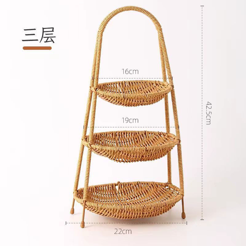 熱銷免運】🚛歐式水果盤創意多點心籃三層藤編傢用零食下午茶托盤糖果客廳