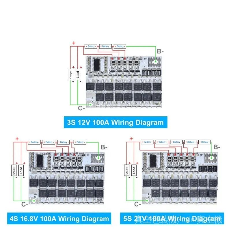 3s/4s/5s Bms 12v 16.8v 21v 3.7v 100a Li-ion Lmo 三元鋰電池保護電路板鋰聚