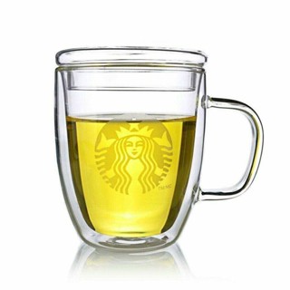 475ml星巴克玻璃杯咖啡杯帶蓋耐熱雙層玻璃杯馬克杯透明玻璃杯熱茶濃縮咖啡牛奶冰冷啤酒飲料水果汁