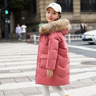 120-170 兒童羽絨服 女童加厚外套 中大童冬季寶寶加厚中長版羽絨外套 洋氣女孩羽絨外套 女童長版外套【弗弗西裡】