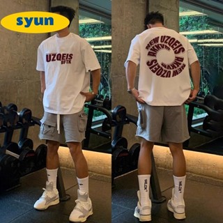 Syun 新款美式高街男裝T桖 純棉設計感字母印花百搭上衣T桖 大尺碼oversize 寬鬆落肩短t 復古街頭風潮t