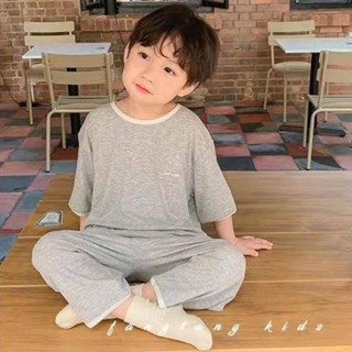 🌈Smile Kids🌈兒童睡衣 臺灣出貨 兒童夏裝男童五分袖套裝睡衣寶寶家居服2024薄款夏季莫代爾空調服