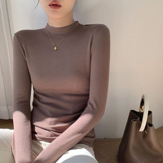 胖胖美依 上衣 長袖T卹 發熱衣 保暖 M-3XL新款小立領加厚內搭螺紋長袖t卹女修身百搭洋氣緊身上衣-2051.