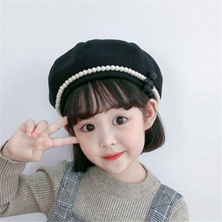 兒童名媛小香風貝雷帽春秋女寶寶穿搭時尚珍珠帽子女童復古蓓蕾帽【桃園出貨】