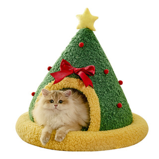 【PetBaby寵物精靈】耶誕節貓窩 冬季保暖貓窩 深度睡眠半封閉狗窩 保暖寵物窩