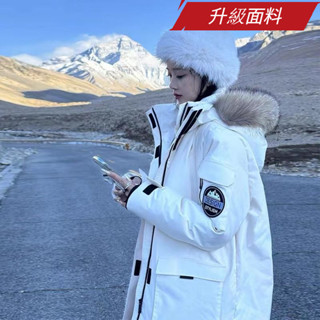 2024年冬季新款女生韓版中長款羽絨服棉服黑白連帽派克服工裝外套北海道登山雪地服加厚保暖外套男生情侶休閒大碼寬鬆運動外套