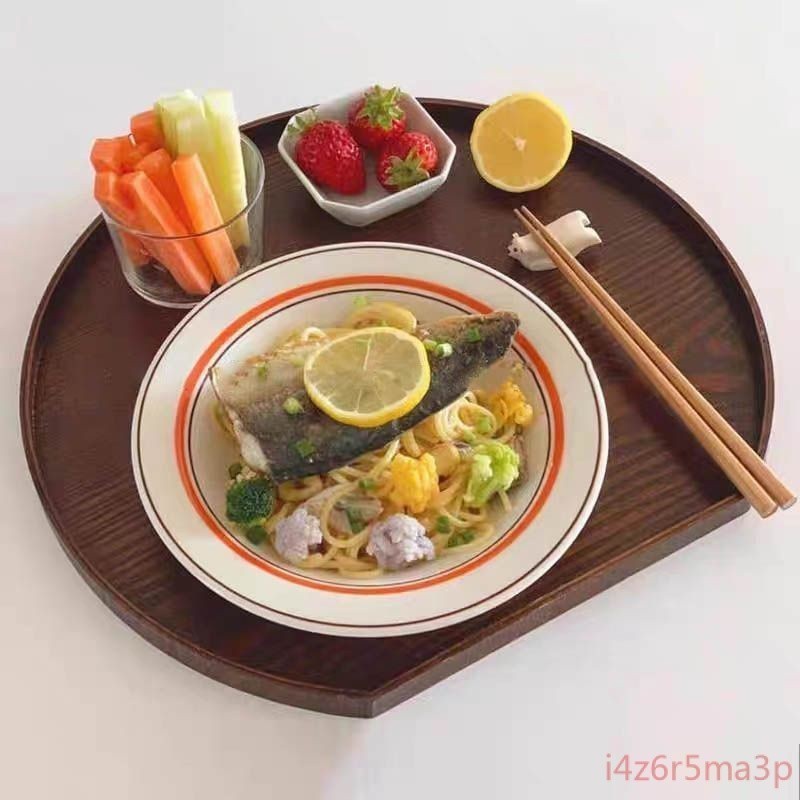 廠商直銷【日式餐具 日式碗盤】木質日式托盤半圓餐具一人食茶具咖啡廳茶盤餐廳半月盤民宿