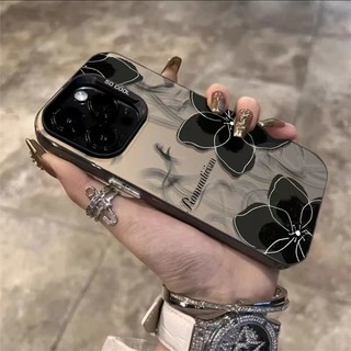 高階黑金茶花蘋果15promax手機殼新款iPhone14全包13男12防摔11潮