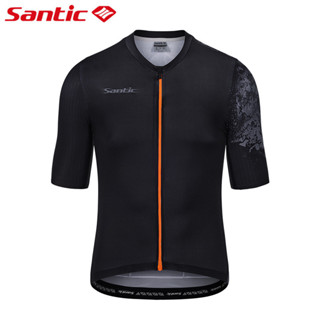 Santic 男士騎行服防滑運動襯衫透氣口袋短袖自行車上衣
