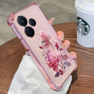 【防震】手機殼Realme C53 C51 NOTE 50 TPU手機殼最新款玫瑰紋透明軟殼