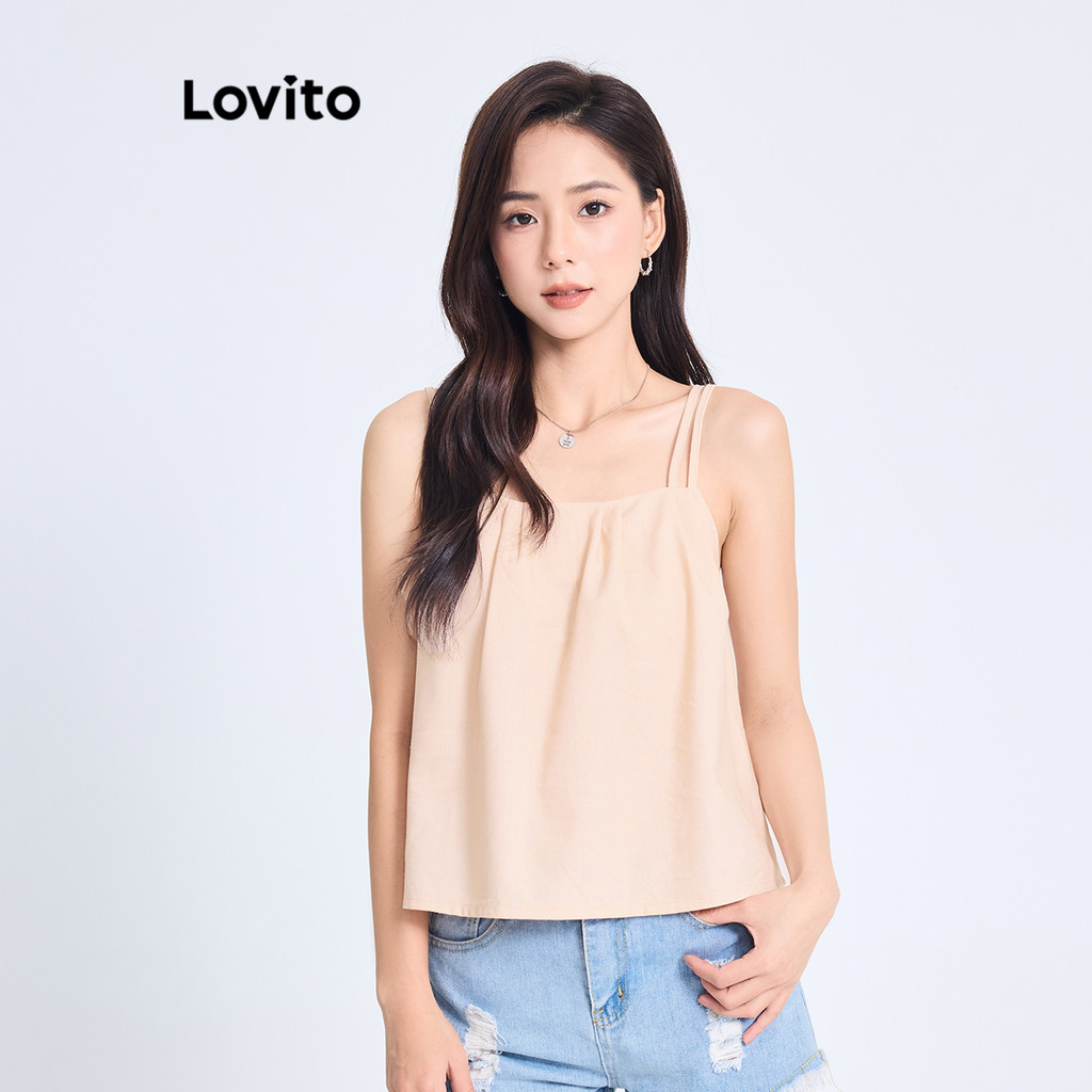 Lovito 女款休閒素色褶襉背心 L99ED427