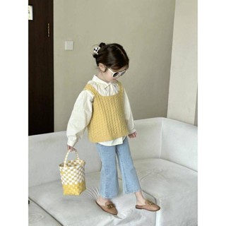 Smile Kids 女童牛仔褲 臺灣出貨 女童軟牛仔褲春秋款2024新款微喇淺色修身洋氣春裝兒童春季褲子女