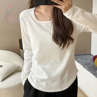300斤秋季新款大碼女裝寬鬆顯瘦長袖T恤女胖mm氣質百搭純色上衣長袖 寬鬆上衣 女生韓版大尺碼 大碼秋冬上衣【PAPA】