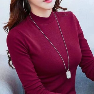 胖胖美依 上衣 長袖T卹 發熱衣 莫代爾 新款莫代爾半高領打底衫女長袖T卹修身-2034.