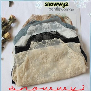 SNOWWY2女式蕾絲上衣,花卉刺繡透明女士上衣,黑色襯衫長袖透視性感網眼上衣