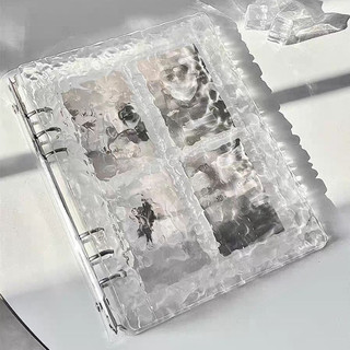 POLAROID 3 英寸 A5 環形活頁夾相冊/極簡風格/水晶波浪 PVC 袖子/4 格佈局/K-pop 卡片收納盒/