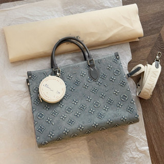 [高版限量訂單] onthego Denim Shopping Tote 真皮斜挎手提包休閒包男女皆宜