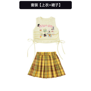 兒童爵士舞服女童嘻哈街舞服黃色多巴胺爵士Kore兒童爵士舞服女童嘻哈街舞表演服黃色多巴胺爵士韓版走秀表演潮服4.24