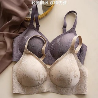 內衣女生 無鋼圈內衣 胸罩 國風浮鵰 小胸聚攏 收副乳 上託 防下垂 果凍條軟支撐 半固定杯 薄杯 可調節肩帶 吸濕透氣