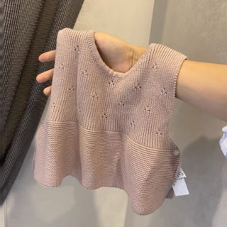 小米粒 韓國童裝女童針織馬甲2024秋季新款洋氣寶寶韓版薄款上衣兒童背心